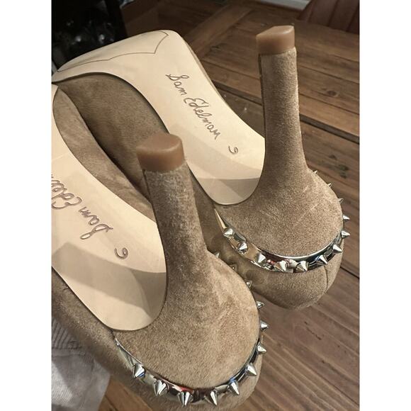 Sam Edelman Tonia Womens 6 M Tan Beige Suede Leather Pumps Heels Silver Spikes - Picture 8 of 8